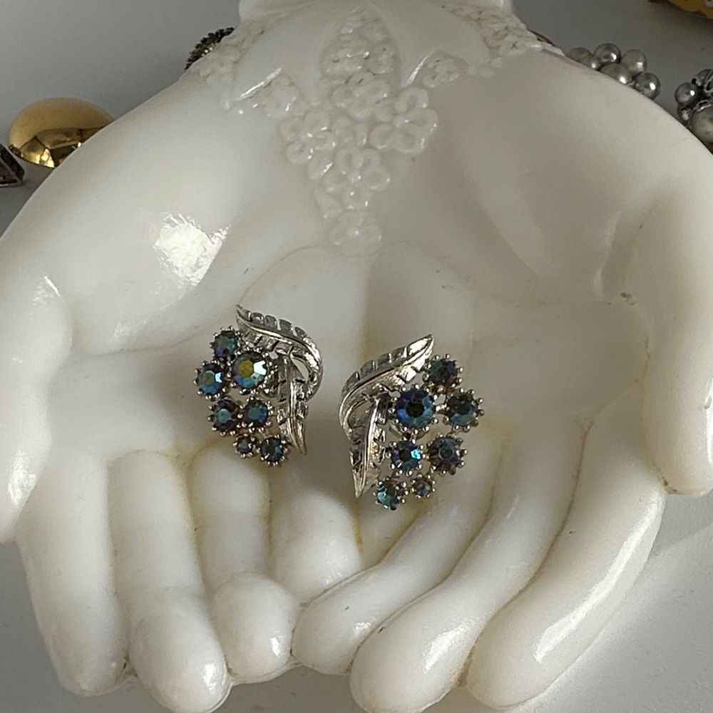 Coro Silver-Tone Earrings with Blue Aurora Stones
